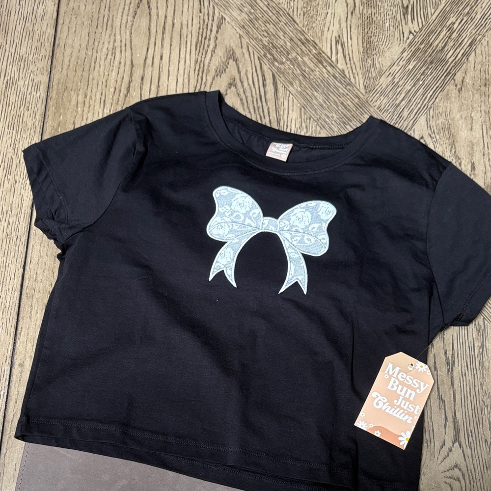 Black Bow junior cropped T-shirt